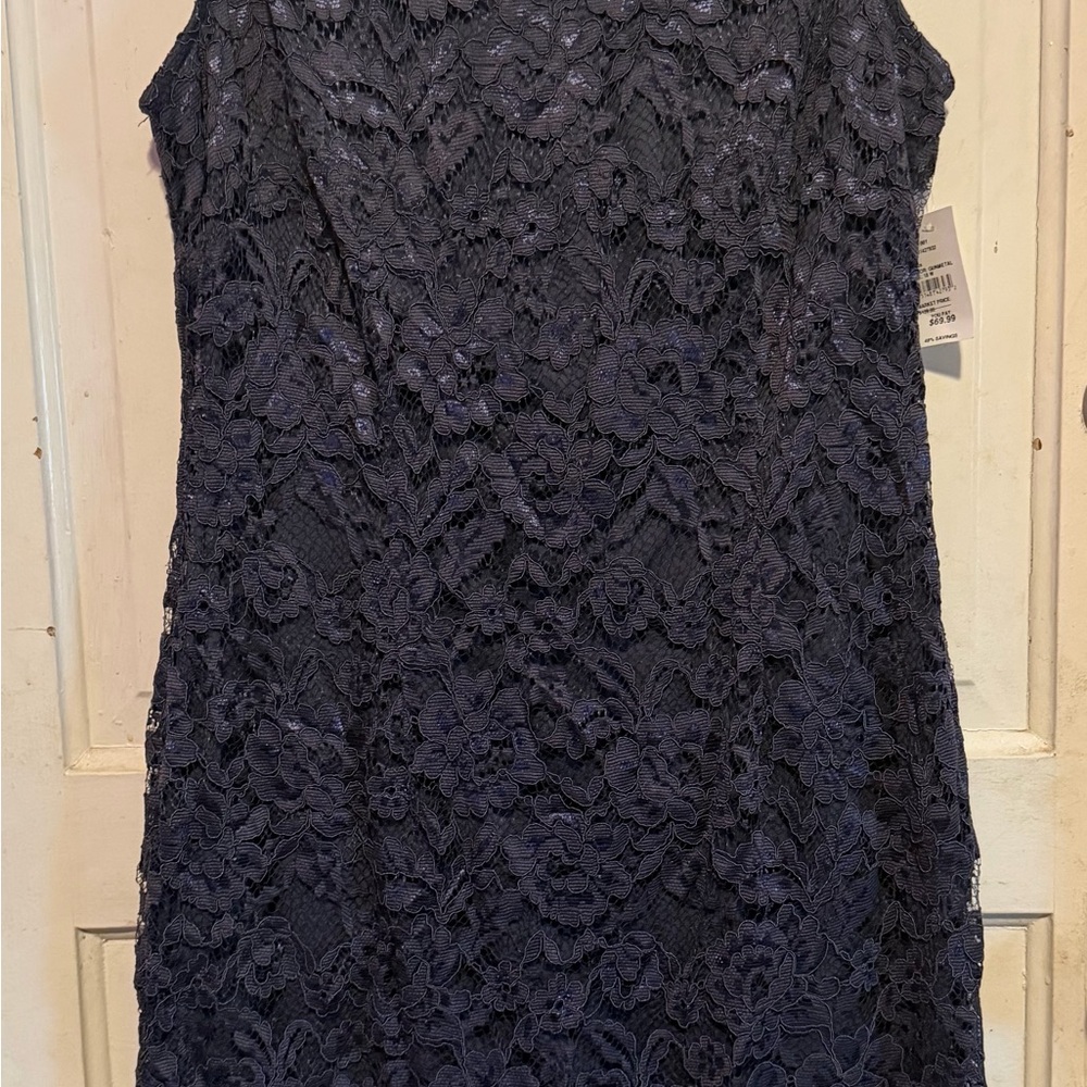 Elegant Lace Sleeveless Dress - Navy